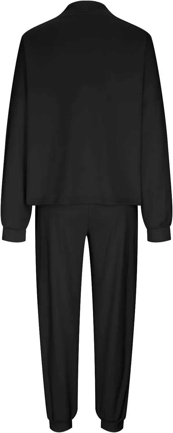 Lounge Matching Set Women Lantern Sleeve Sweatshirt and Flared Baggy Drawstring Sweatpants Commuter Cycling Clothes