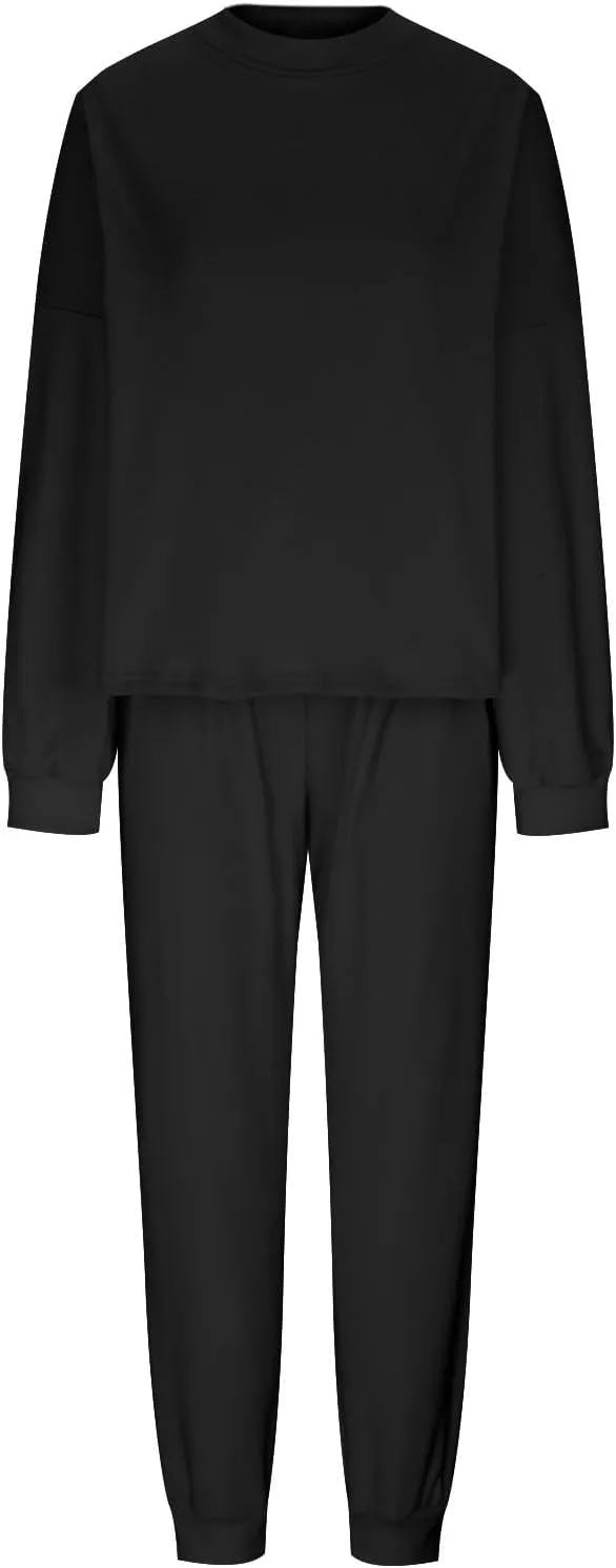 Lounge Matching Set Women Lantern Sleeve Sweatshirt and Flared Baggy Drawstring Sweatpants Commuter Cycling Clothes