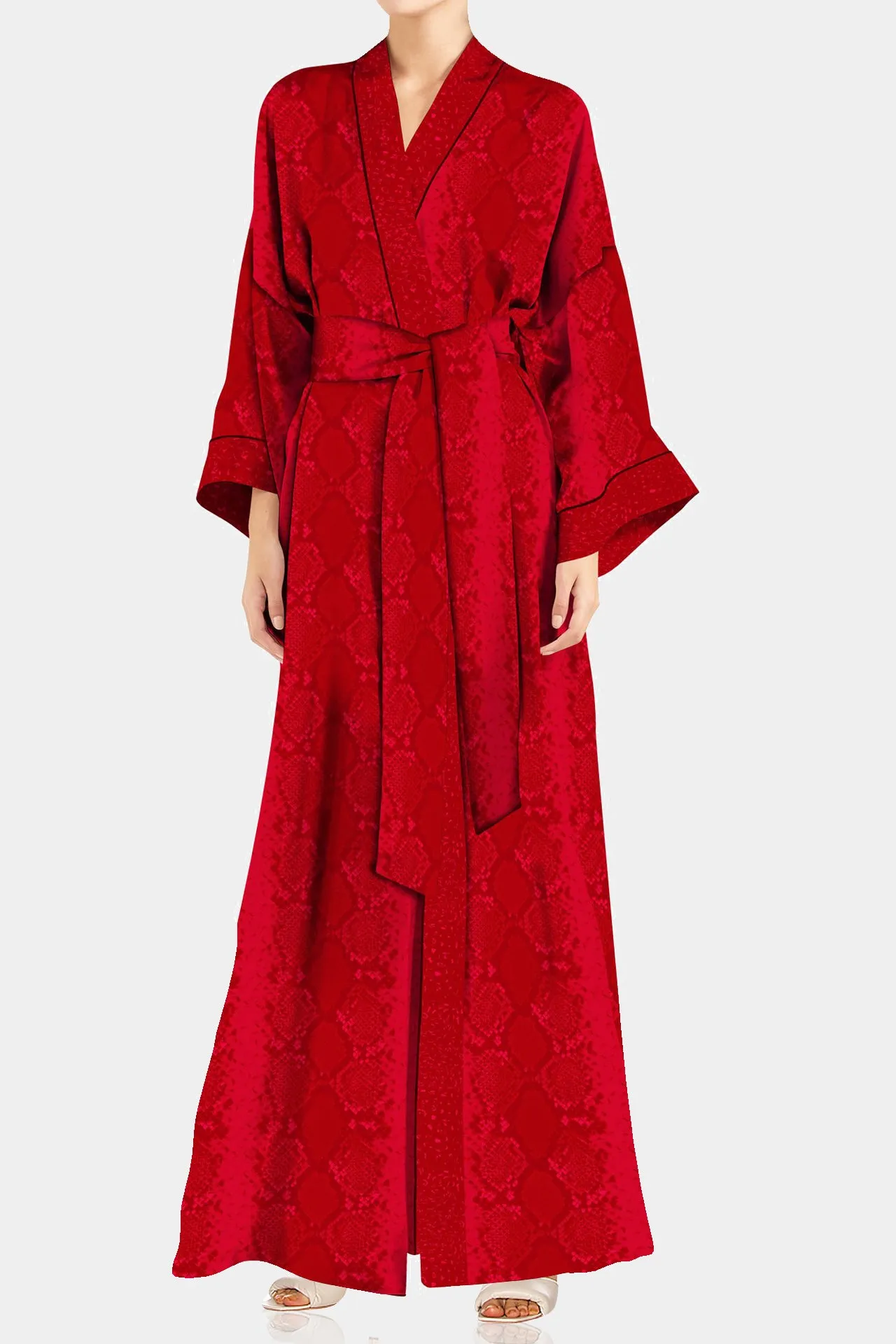 Made with Cupro Long Kimono Robe Dress in Blood Stone