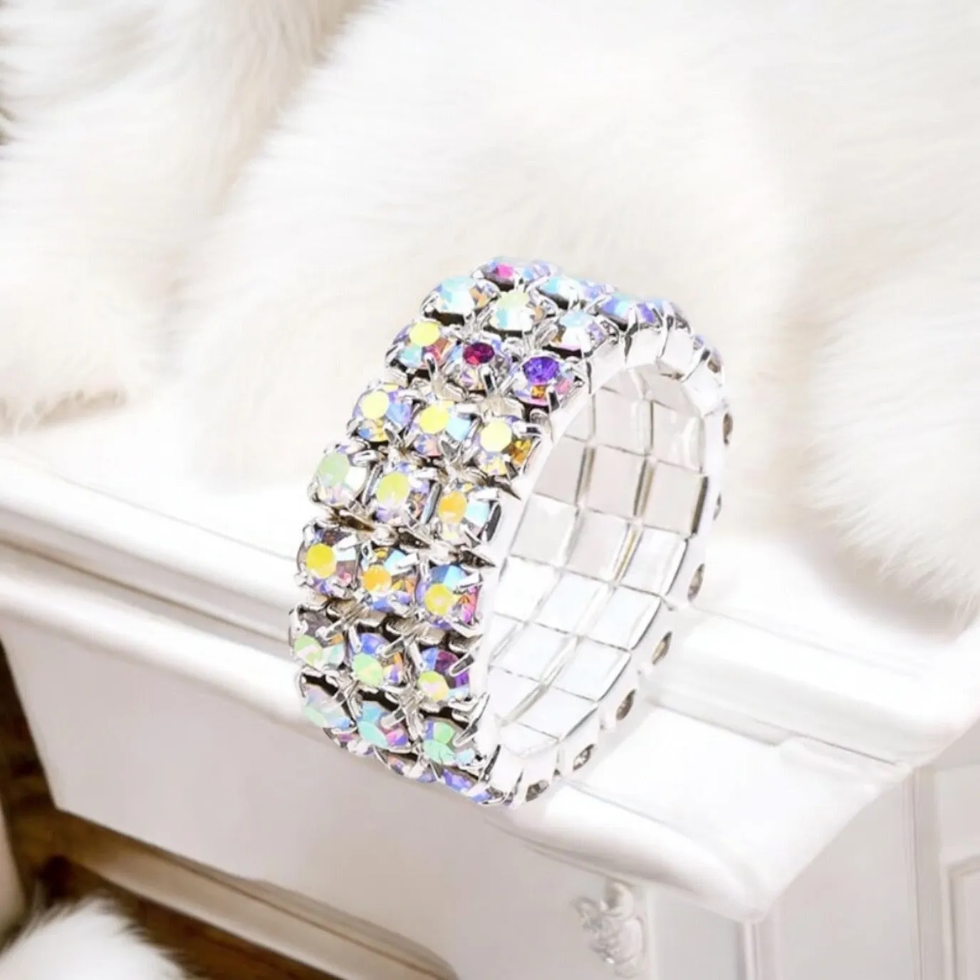 MADISON - ab 3 row stretch rhinestone ring