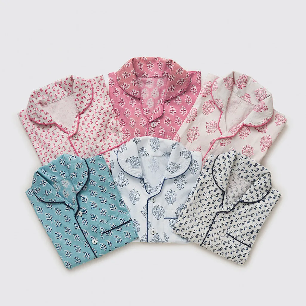 Madison Blockprint Pajama Set  For Kids (Pink)