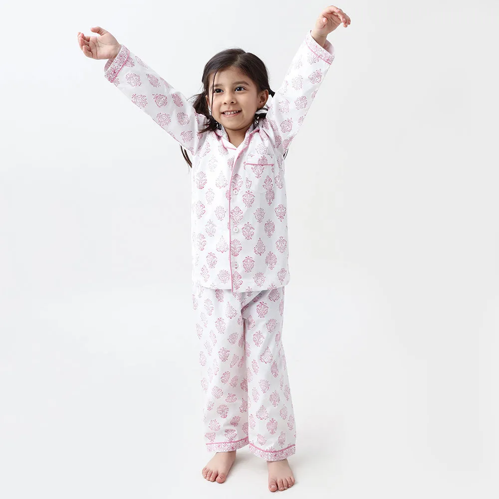Madison Blockprint Pajama Set  For Kids (Pink)