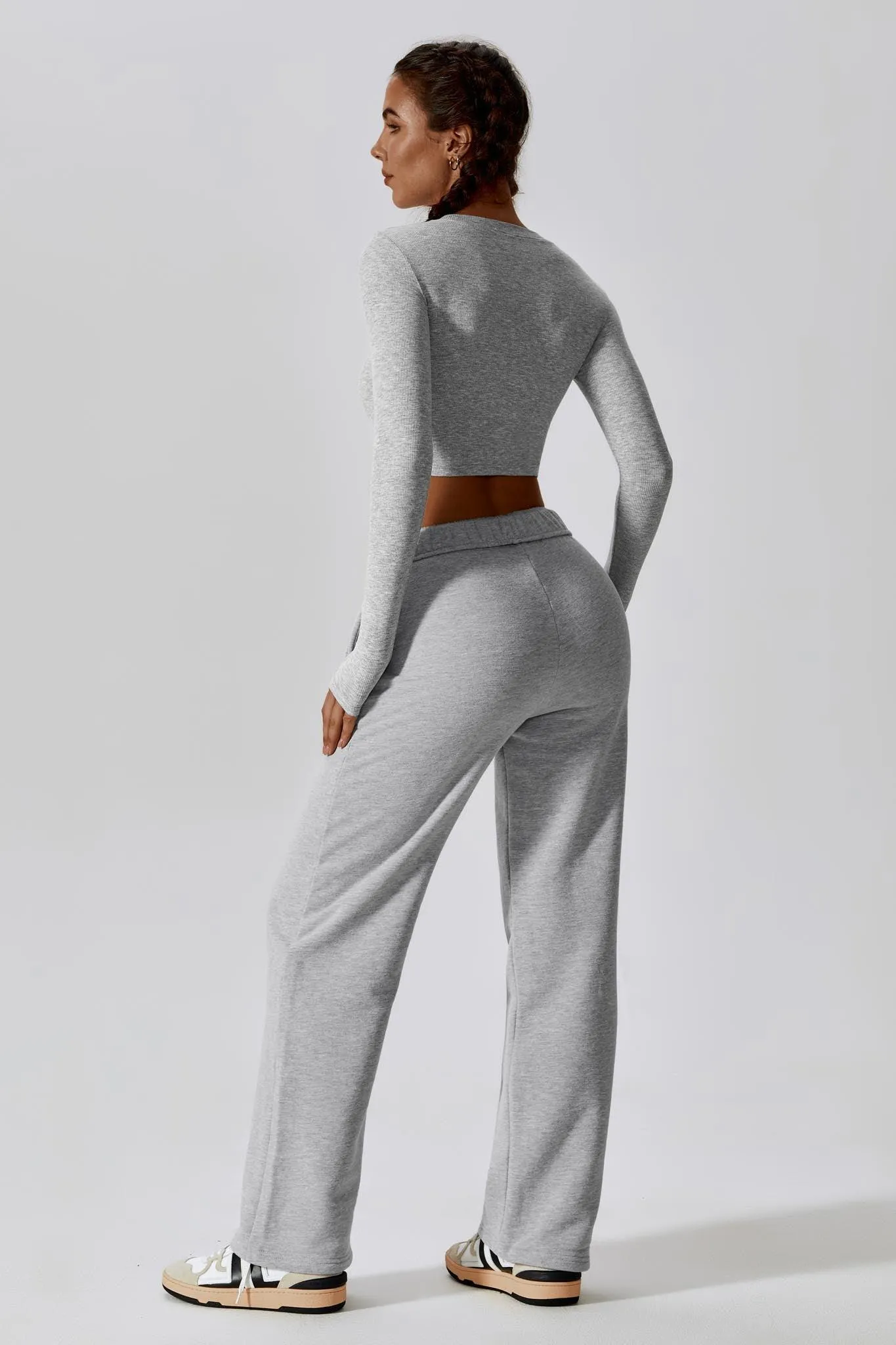 Madison Long Sleeve Crop Top - Rhino Grey (FINAL SALE)