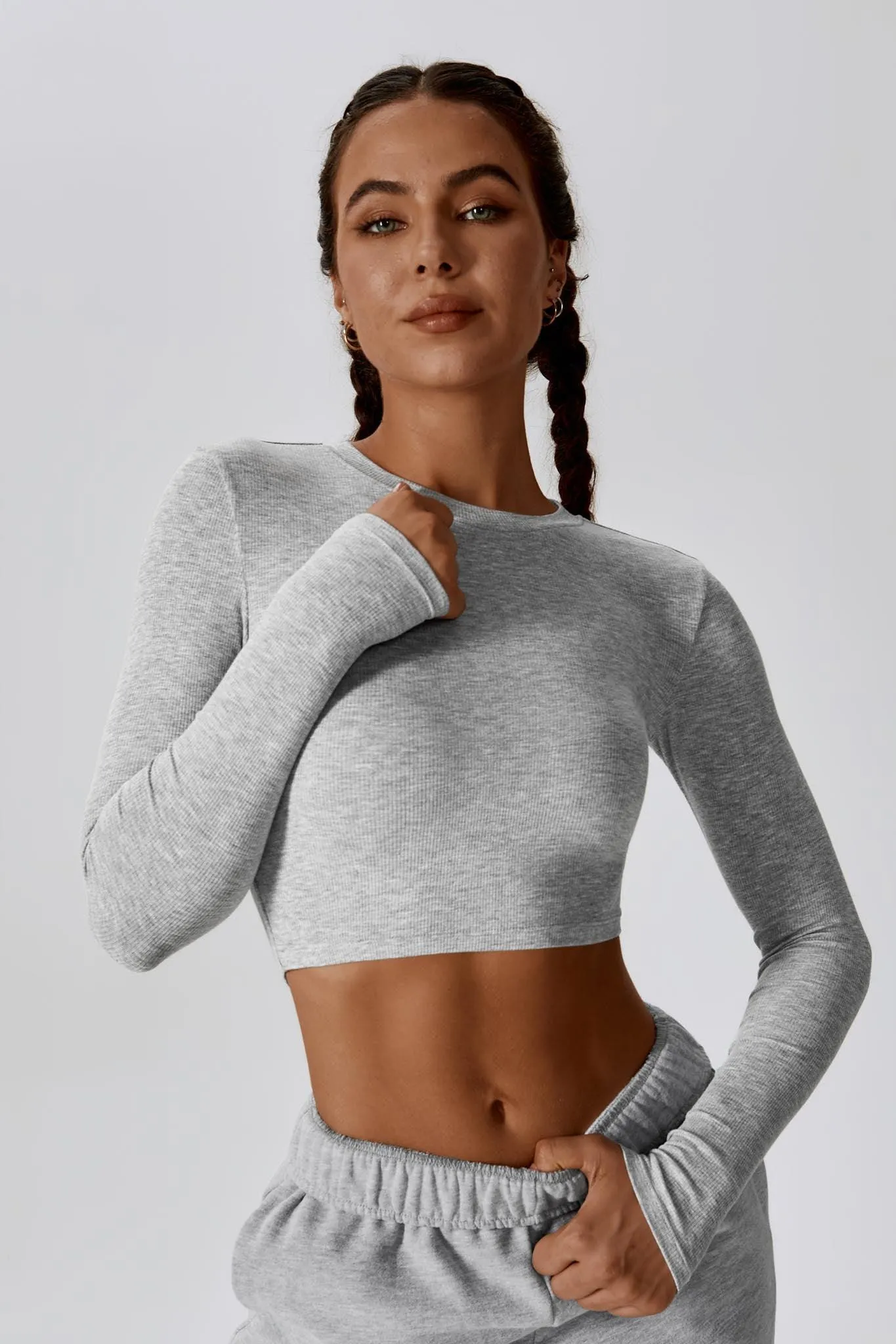 Madison Long Sleeve Crop Top - Rhino Grey (FINAL SALE)