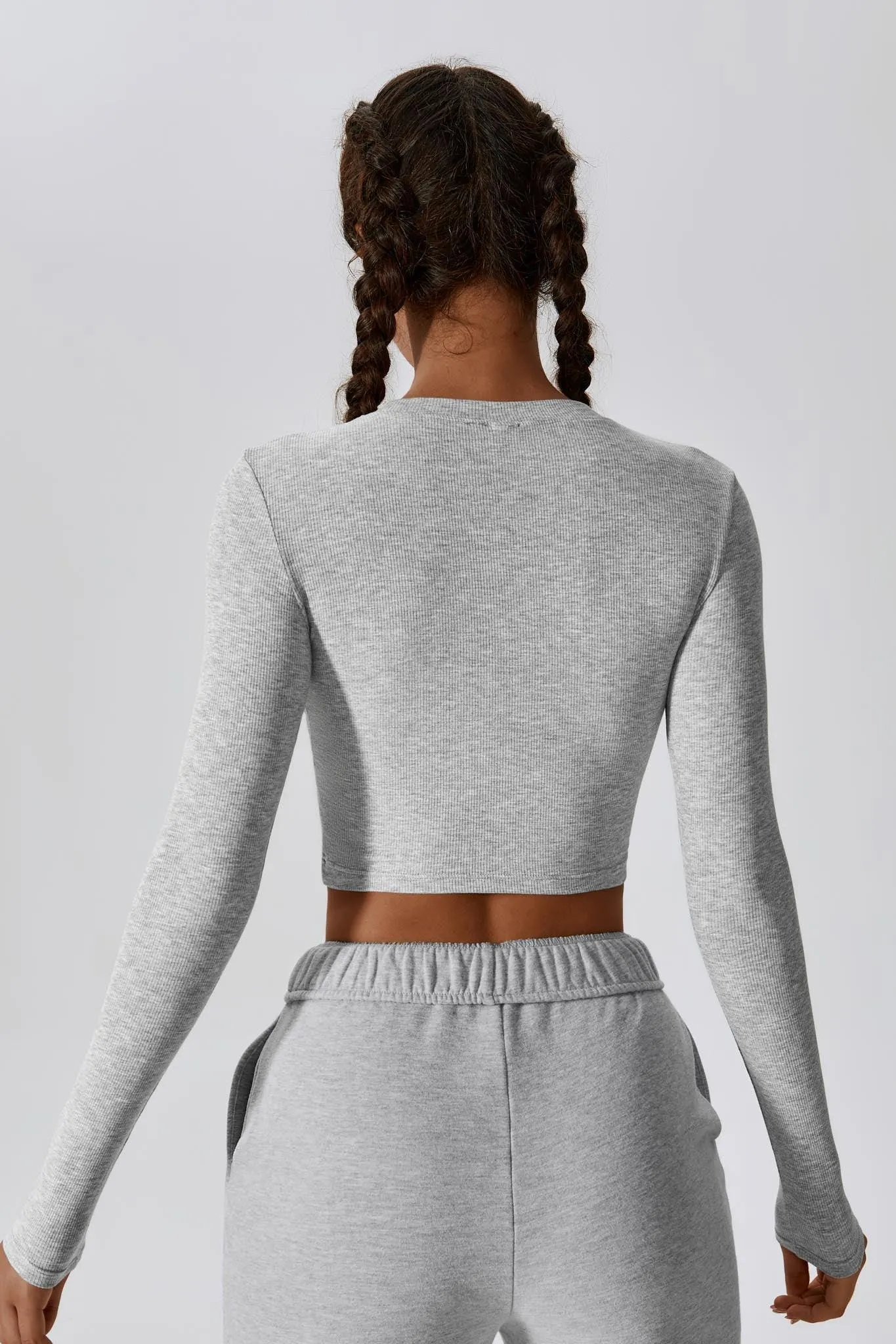 Madison Long Sleeve Crop Top - Rhino Grey (FINAL SALE)