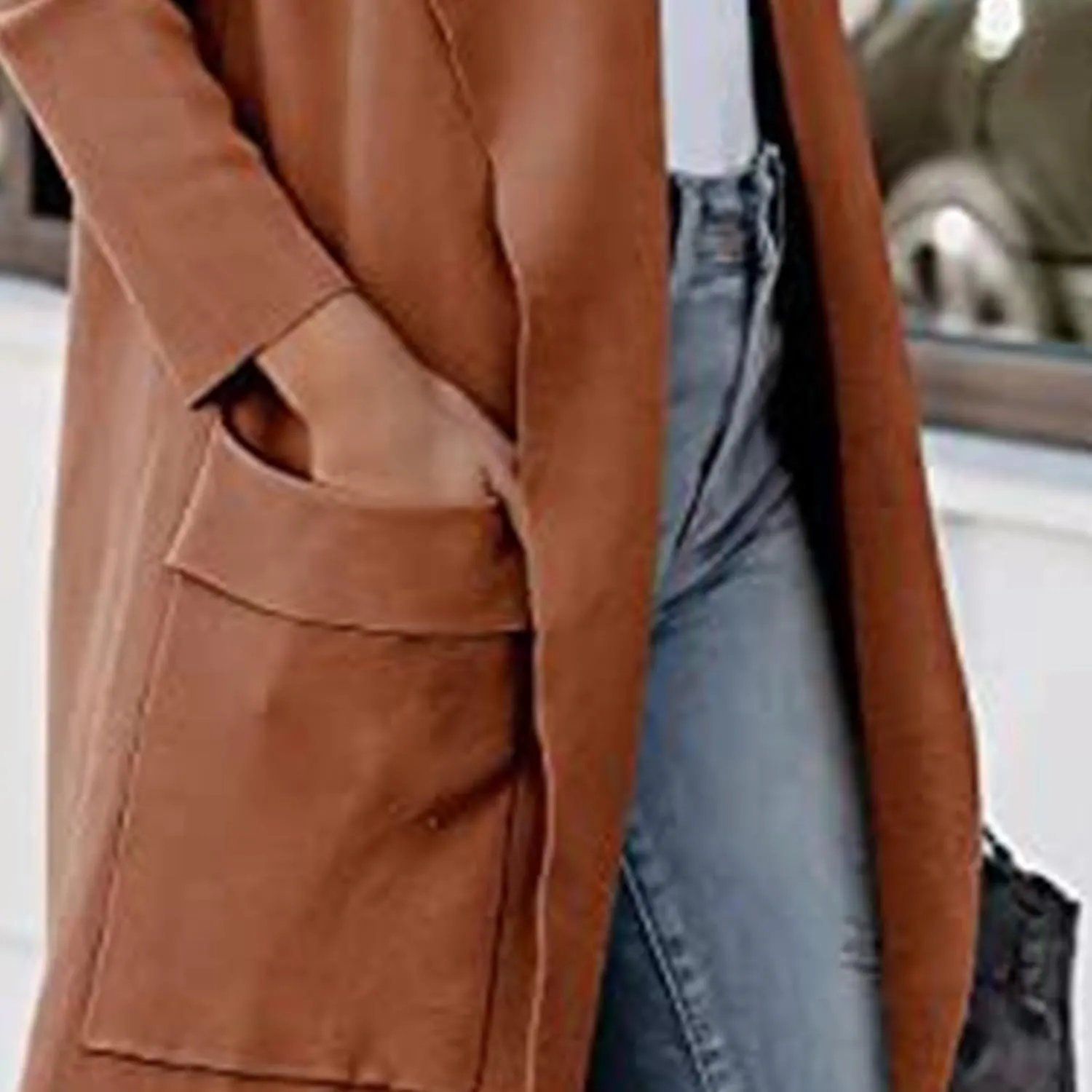 Maiyifu-GJ Women's Long Wool Blend Cardigan Sweaters Long Sleeve Lapel Casual Trench Coat Spring Fall Long Jacket Overcoat