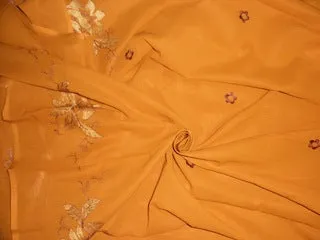 Mango Orangeish Yellow voile fabric with embroidery 58&quot;