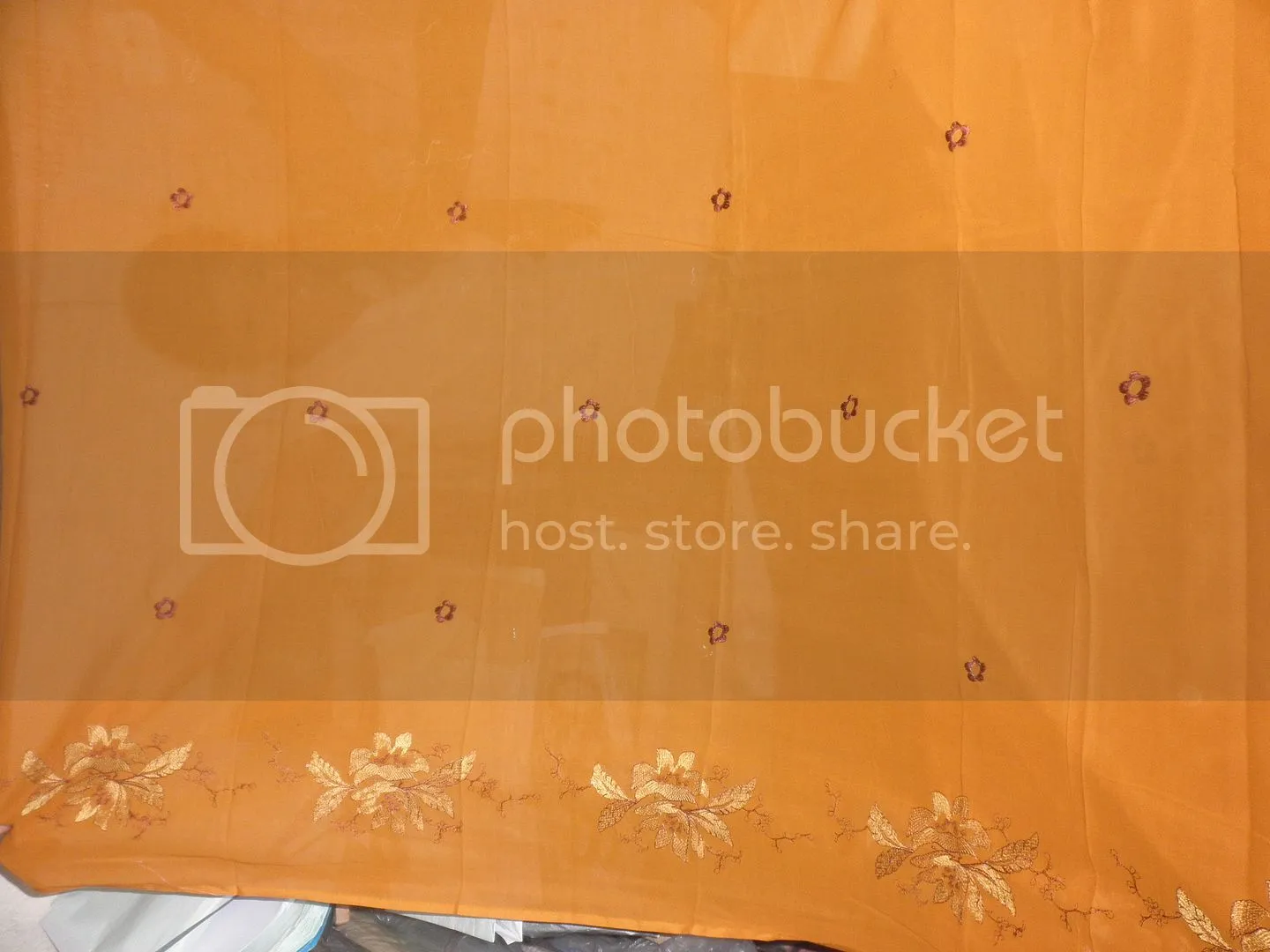 Mango Orangeish Yellow voile fabric with embroidery 58&quot;