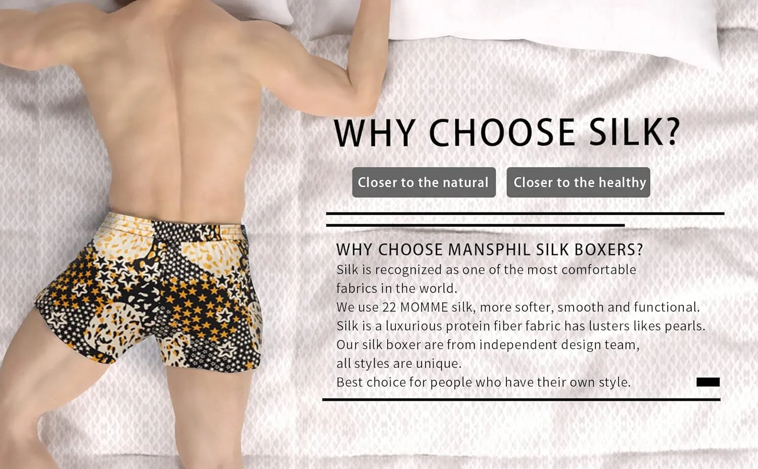 MANSPHIL Silk Boxer Shorts for Men, Grade 6A 100% Mulberry Silk