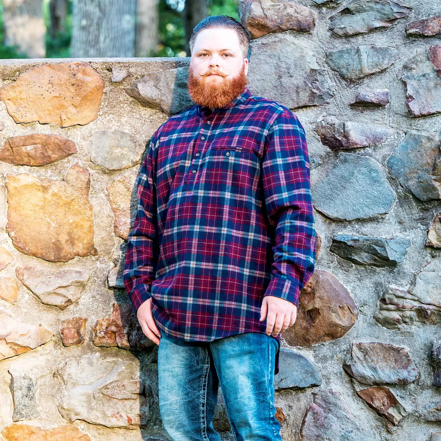 Maroon Check Grandfather Shirt