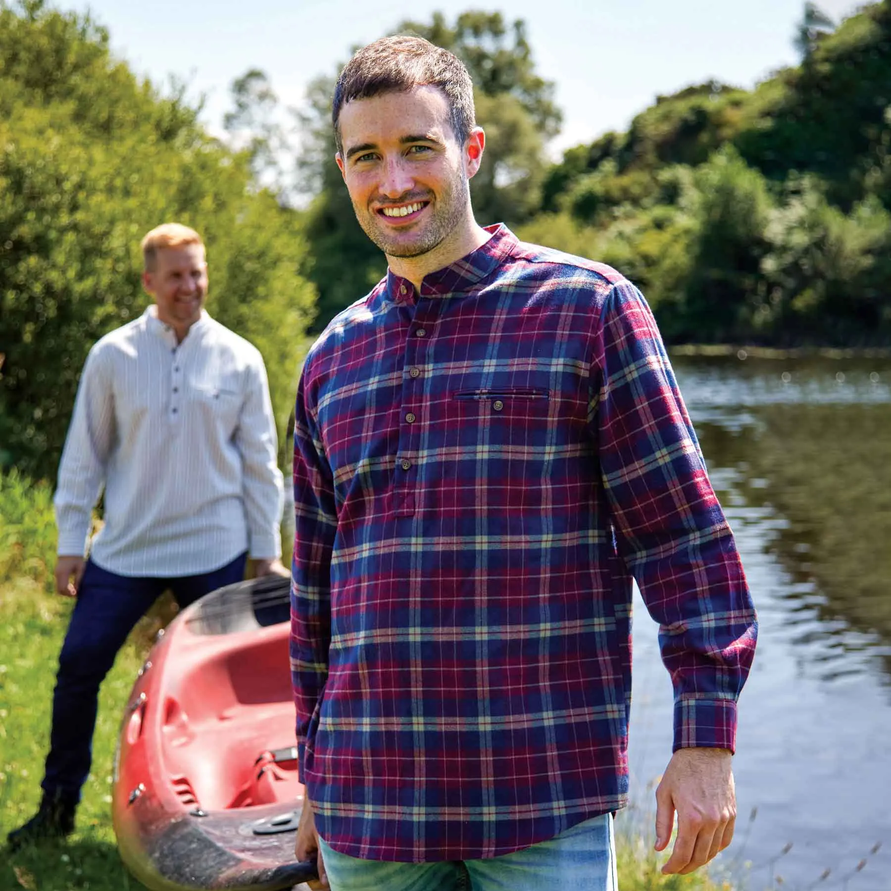 Maroon Check Grandfather Shirt