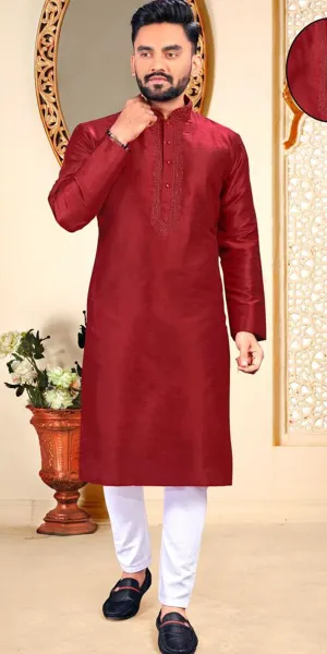 Maroon Men Kurta Pajama, Men Indian Wear, Aari Work Kurta Pajama, Silk Kurta Pajama