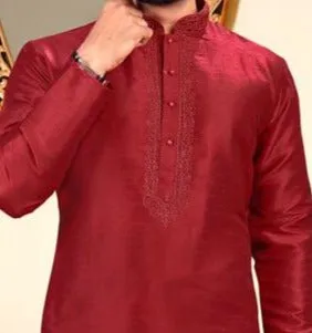 Maroon Men Kurta Pajama, Men Indian Wear, Aari Work Kurta Pajama, Silk Kurta Pajama