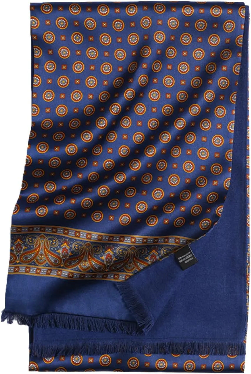 Men Silk Scarves 100 Silk Scarf with Brushed Silk Lining Neck Warmer with Tassels Fall Winter