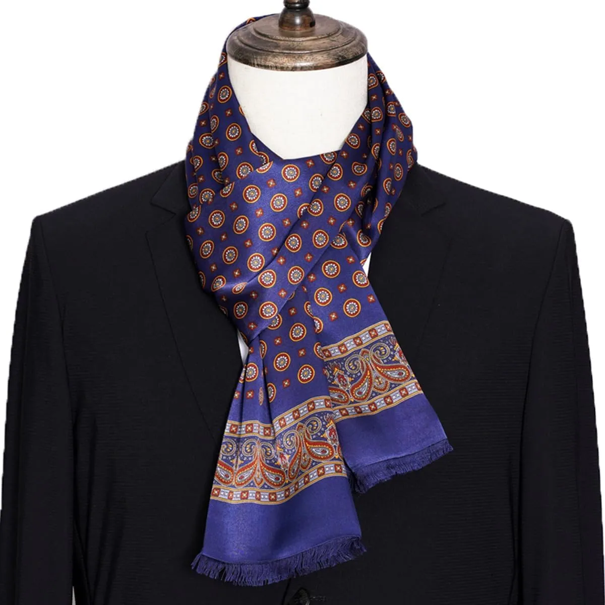Men Silk Scarves 100 Silk Scarf with Brushed Silk Lining Neck Warmer with Tassels Fall Winter