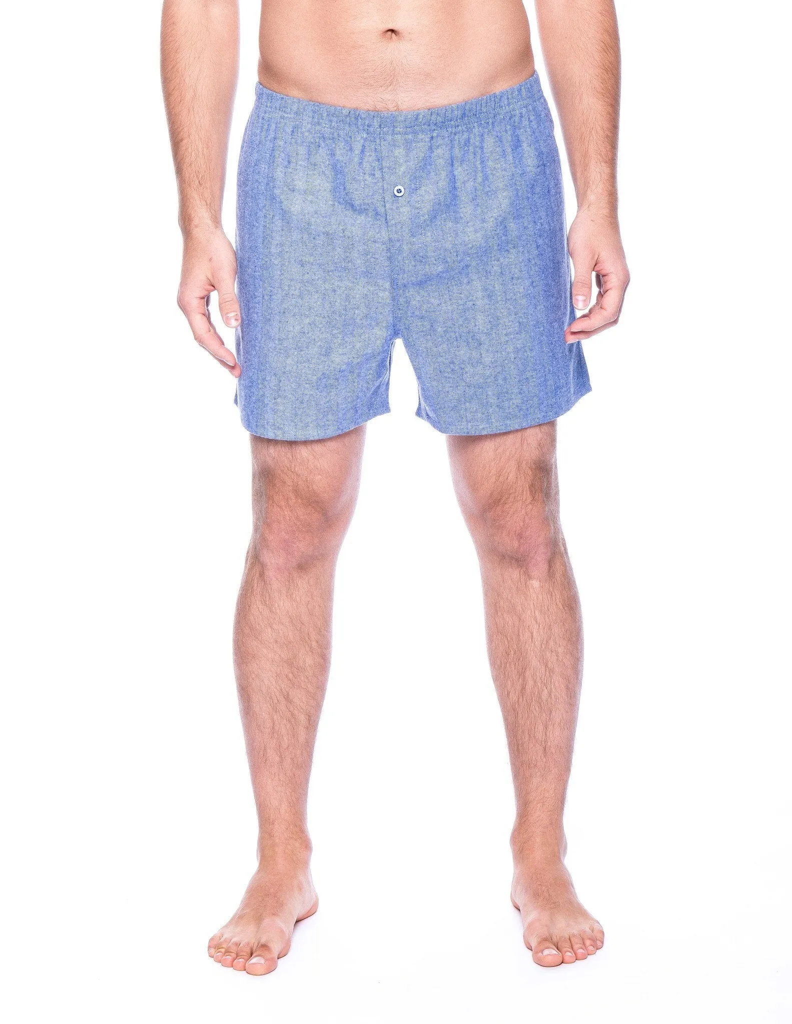 Men's 100% Cotton Flannel Boxers - 2 Pack - Herringbone Blue/Fig-Black