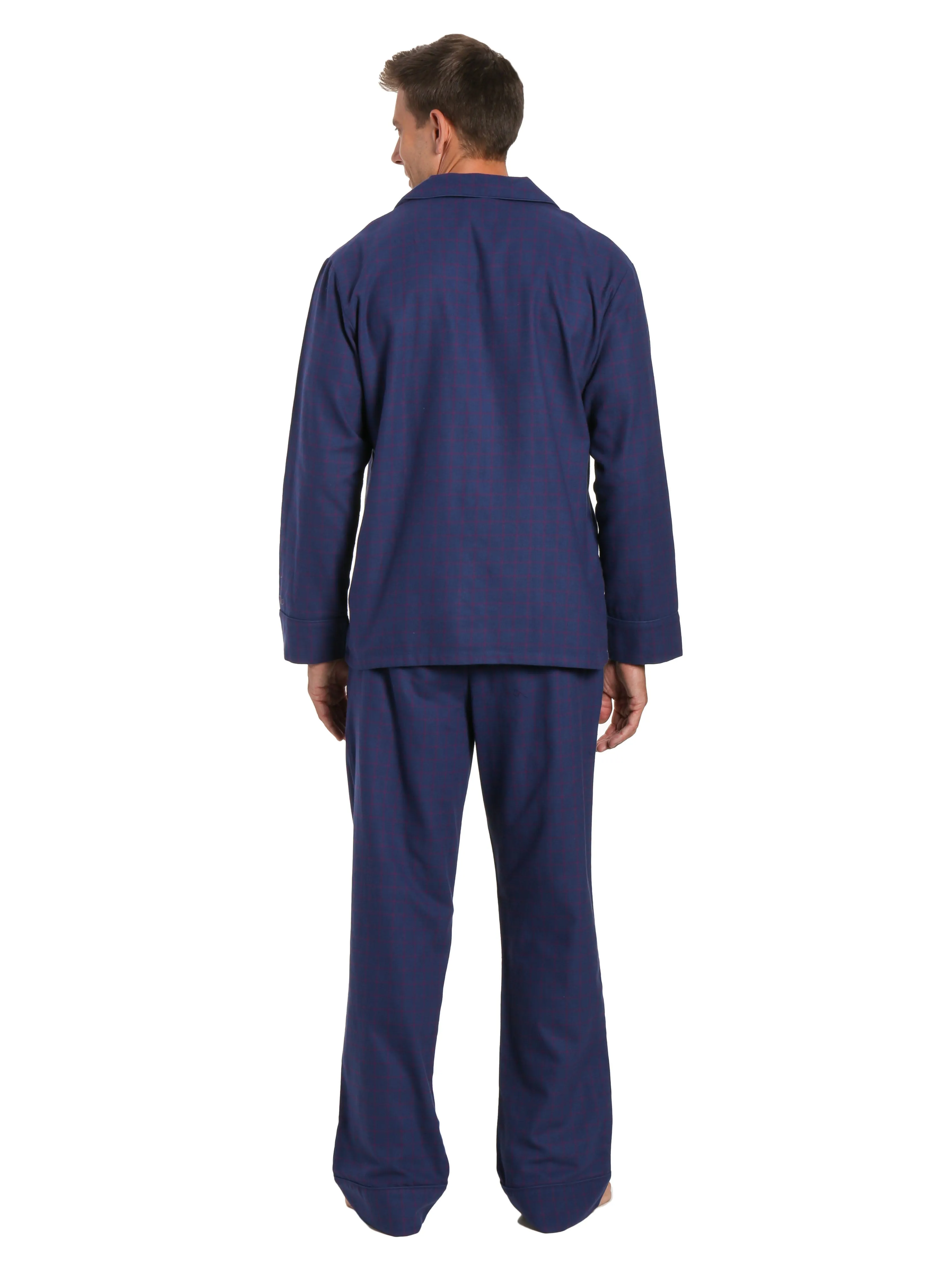 Mens 100% Cotton Flannel Pajama Set - Checks - Dark Blue