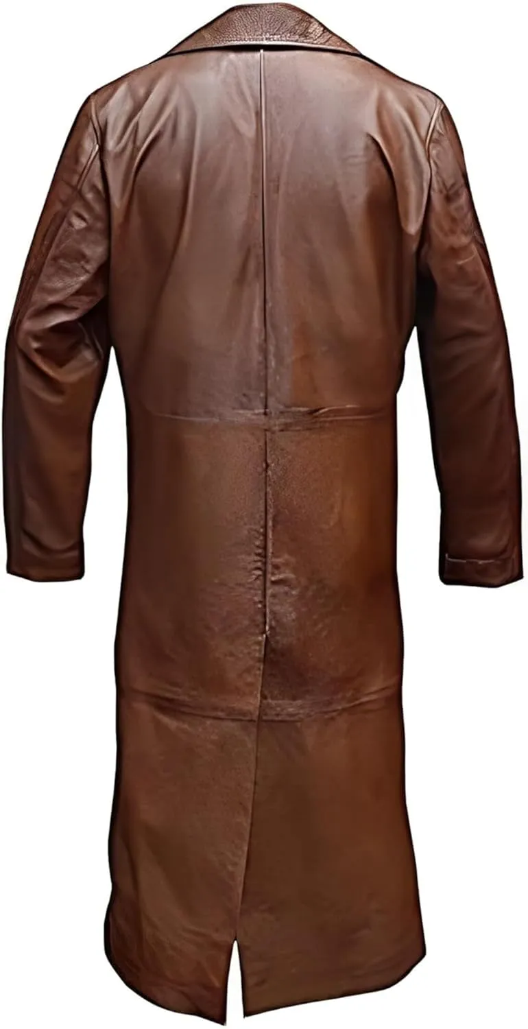 Men’s Black Duster Long Leather Coat – Men’s Full Body Long Leather Trench Coat – Men Leather Trench Long Coat