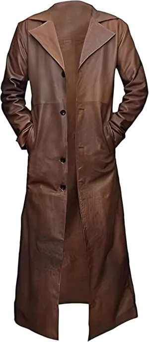 Men’s Black Duster Long Leather Coat – Men’s Full Body Long Leather Trench Coat – Men Leather Trench Long Coat