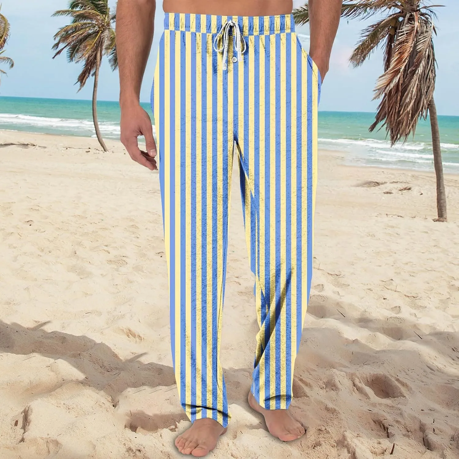 Men's Casual Drawstring Striped Pants Comfy Yoga Jogger Sweatpants 2024 Trendy Elastic Waist Trouser with Pockets
