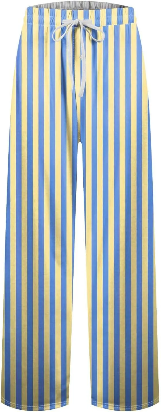 Men's Casual Drawstring Striped Pants Comfy Yoga Jogger Sweatpants 2024 Trendy Elastic Waist Trouser with Pockets