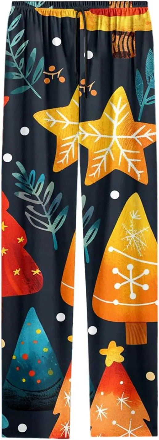Mens Christmas Pajama Pants Funny Pajama Pant Soft Comfy Wide Leg Trousers Bell Bottom Sleep Clothing