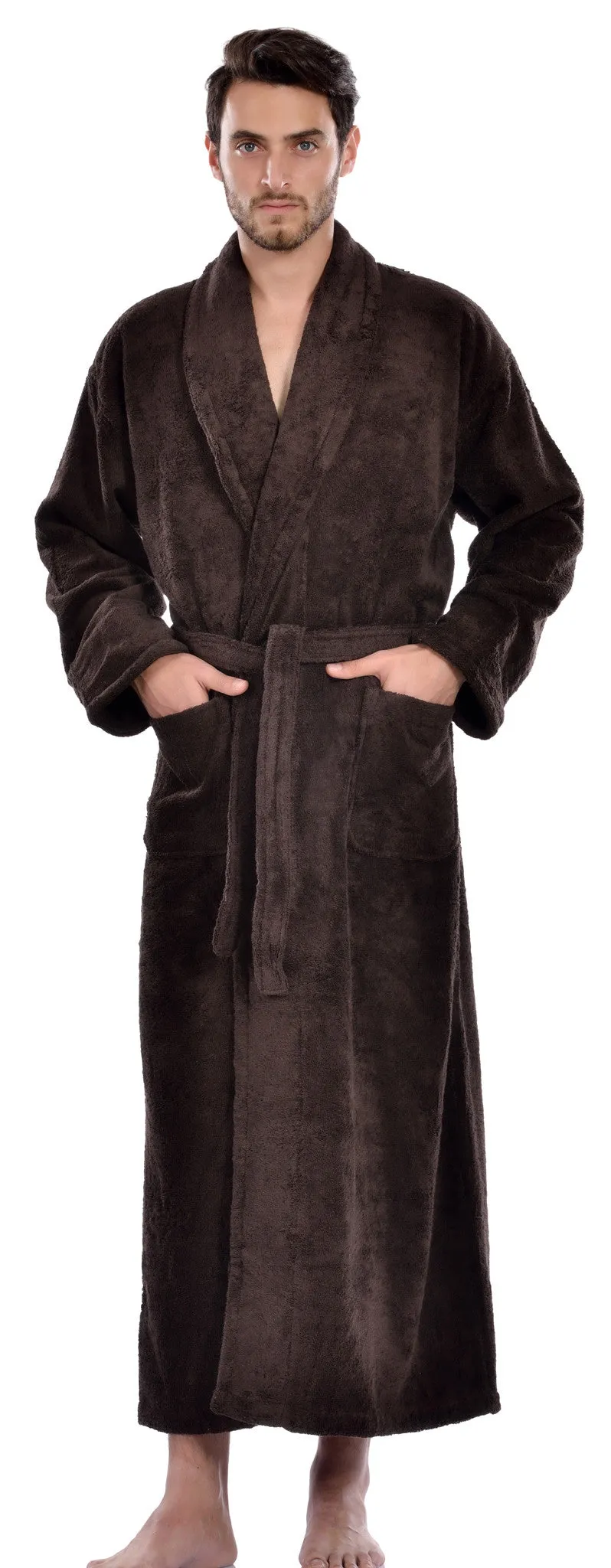 Men's Full Length Terry Bathrobe, Espresso, L/XL