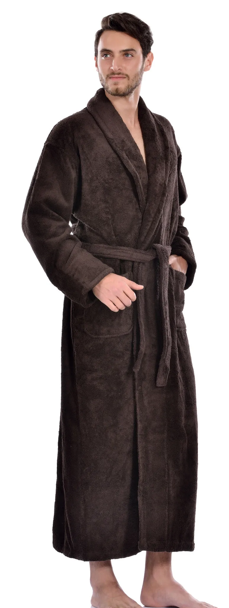 Men's Full Length Terry Bathrobe, Espresso, L/XL