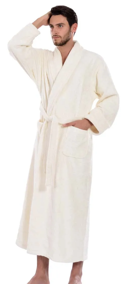 Men's Full Length Terry Bathrobe, Ivory, L/XL