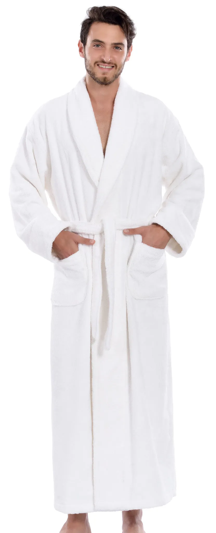 Men's Full Length Terry Bathrobe, White L/XL