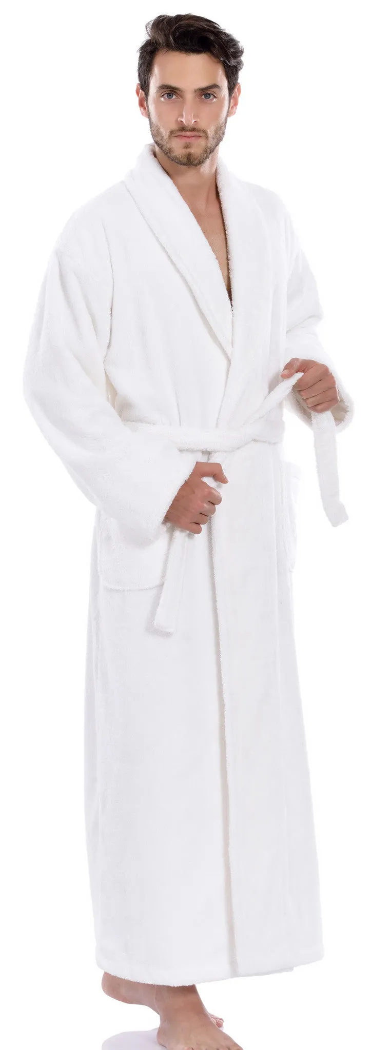 Men's Full Length Terry Bathrobe, White L/XL