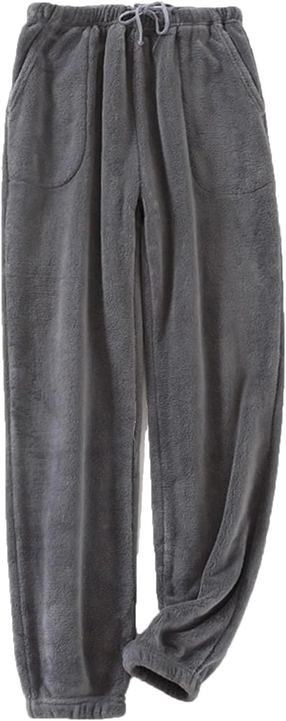 Men's Fuzzy Fleece Pajama Pants Soft Comfy Fluffy Lounge Pants Sleepwear Trousers with Drawstring
