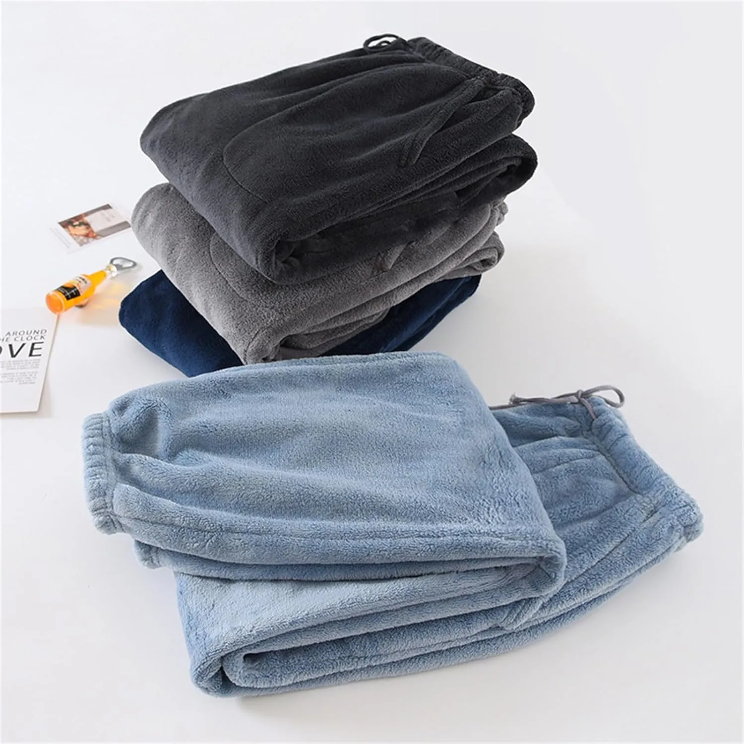 Men's Fuzzy Fleece Pajama Pants Soft Comfy Fluffy Lounge Pants Sleepwear Trousers with Drawstring