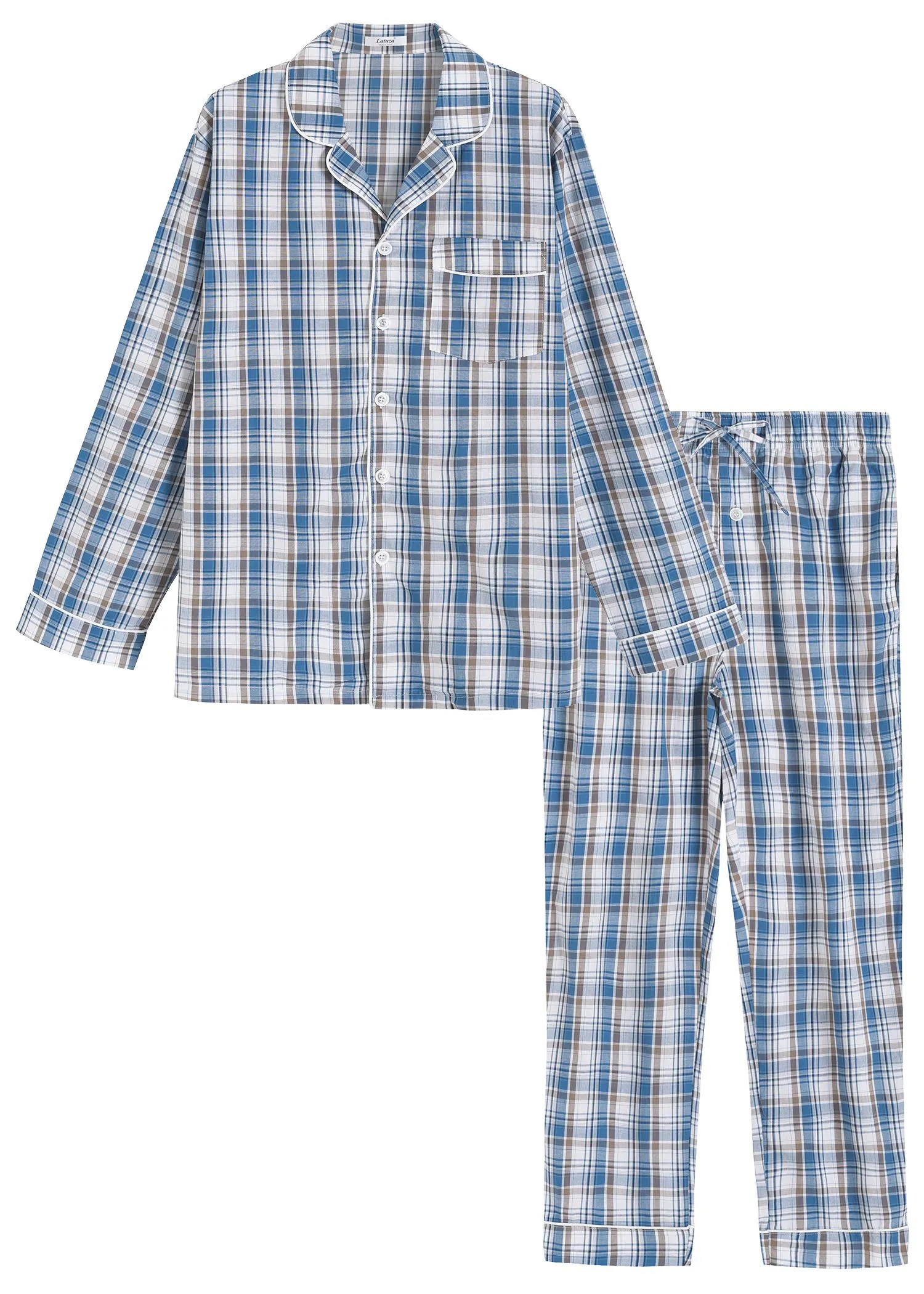 Men's Lightweight Cotton Pajamas Long Sleeves Shirt Pants Set