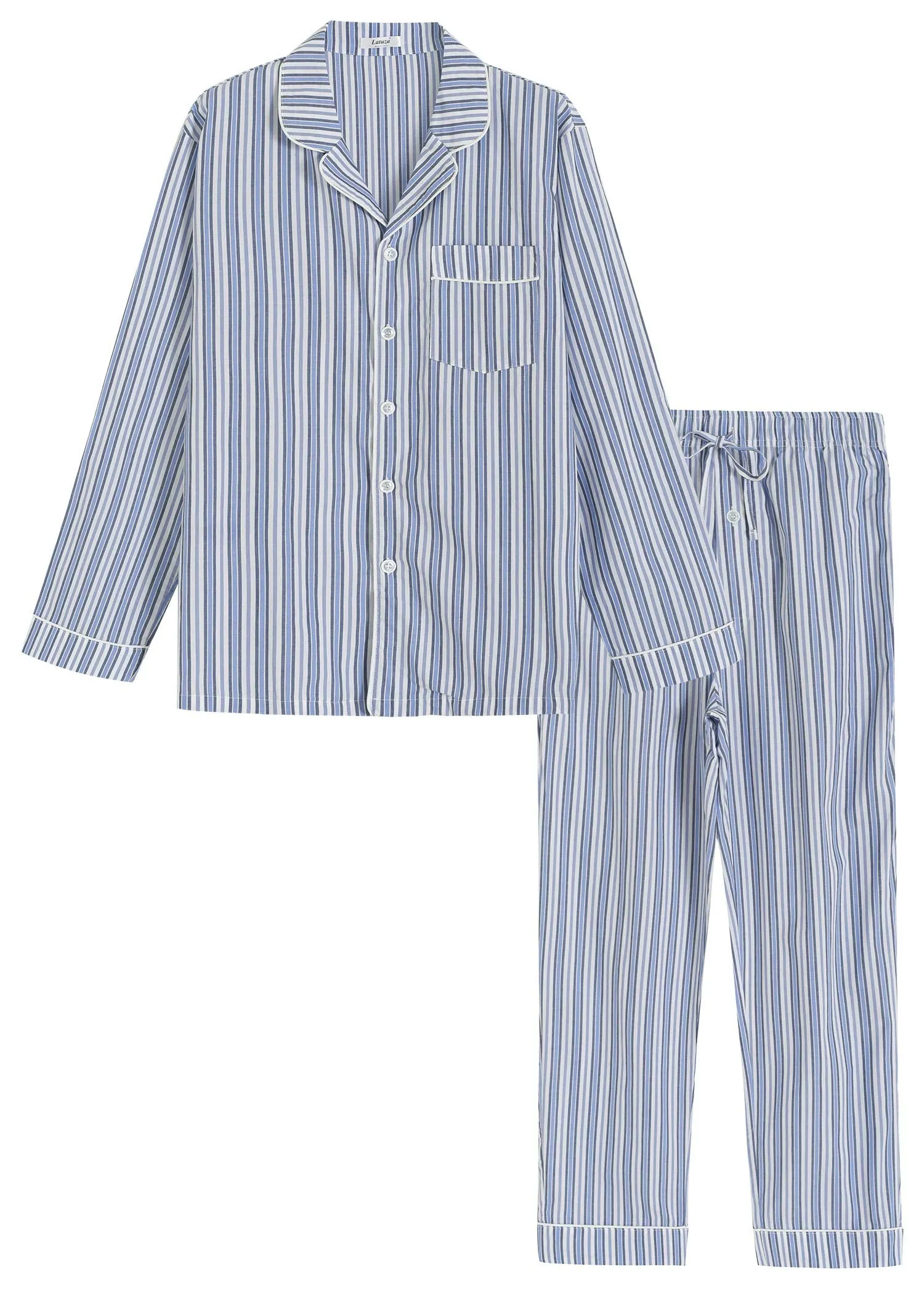 Men's Lightweight Cotton Pajamas Long Sleeves Shirt Pants Set
