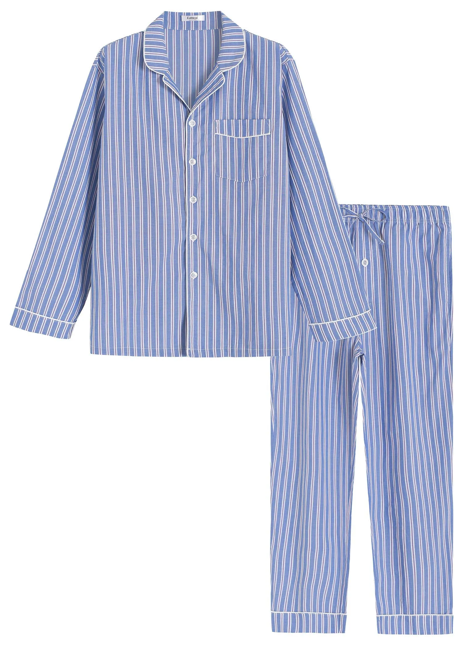 Men's Lightweight Cotton Pajamas Long Sleeves Shirt Pants Set