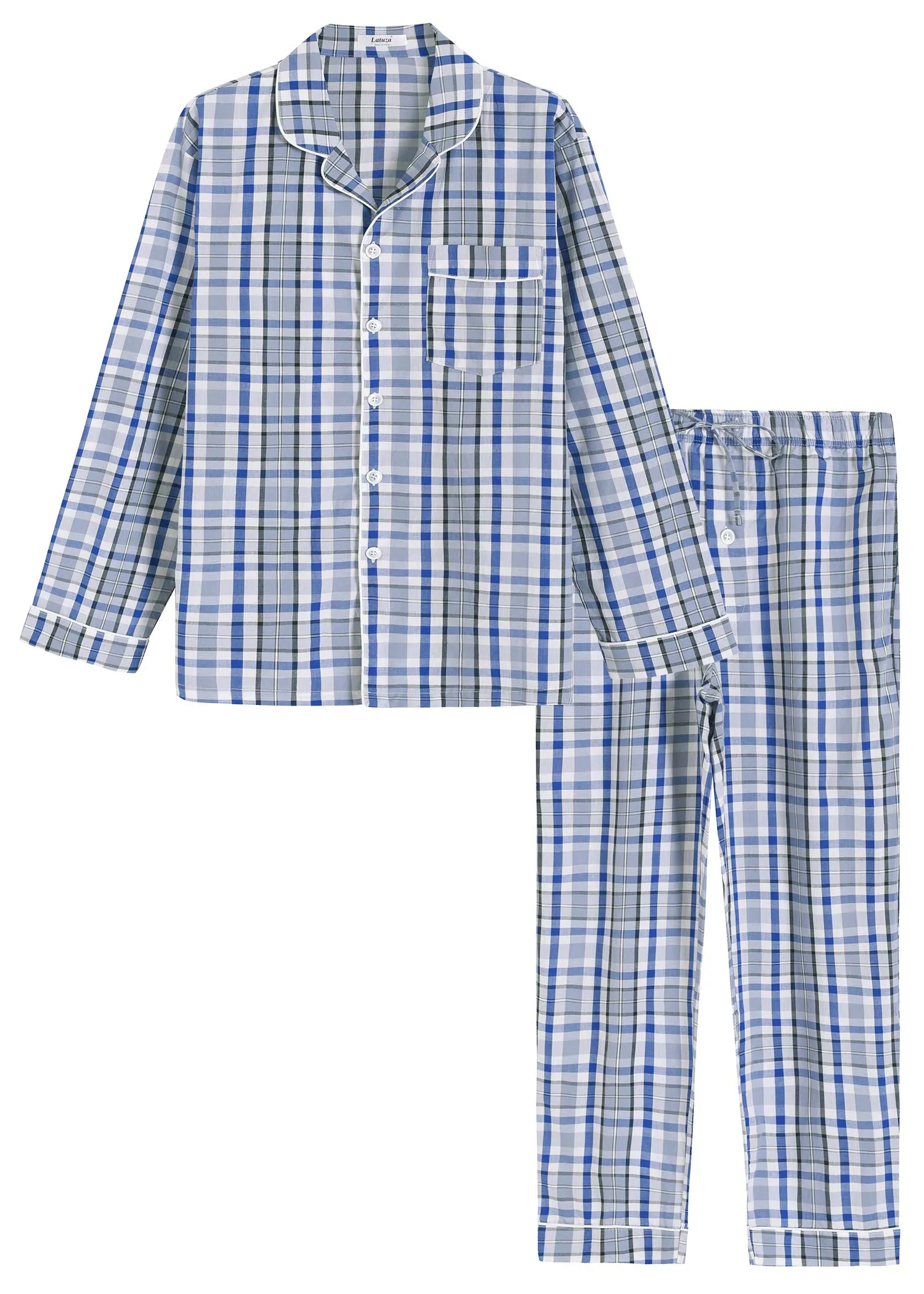 Men's Lightweight Cotton Pajamas Long Sleeves Shirt Pants Set