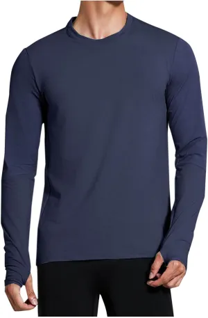 Mens Long Sleeve Shirts UPF 50  UV Sun Protection Athletic Shirt for Hiking Running Workout Rash Guard with Thumb Hole