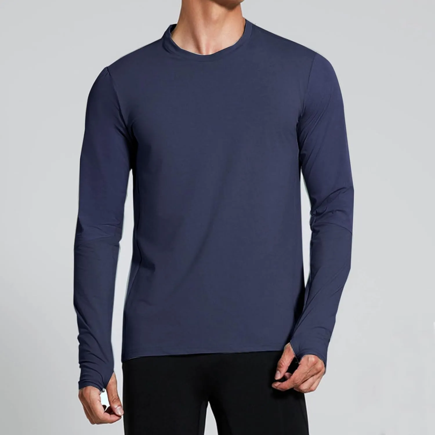 Mens Long Sleeve Shirts UPF 50  UV Sun Protection Athletic Shirt for Hiking Running Workout Rash Guard with Thumb Hole