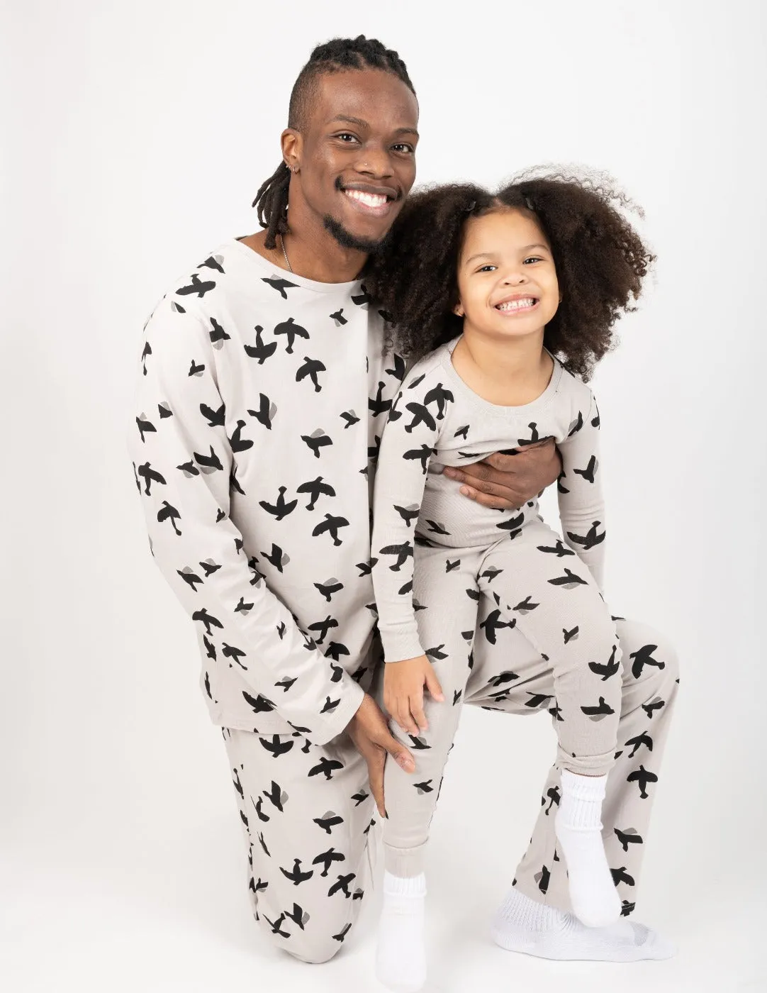 Mens Loose Fit Grey Bird Pajamas