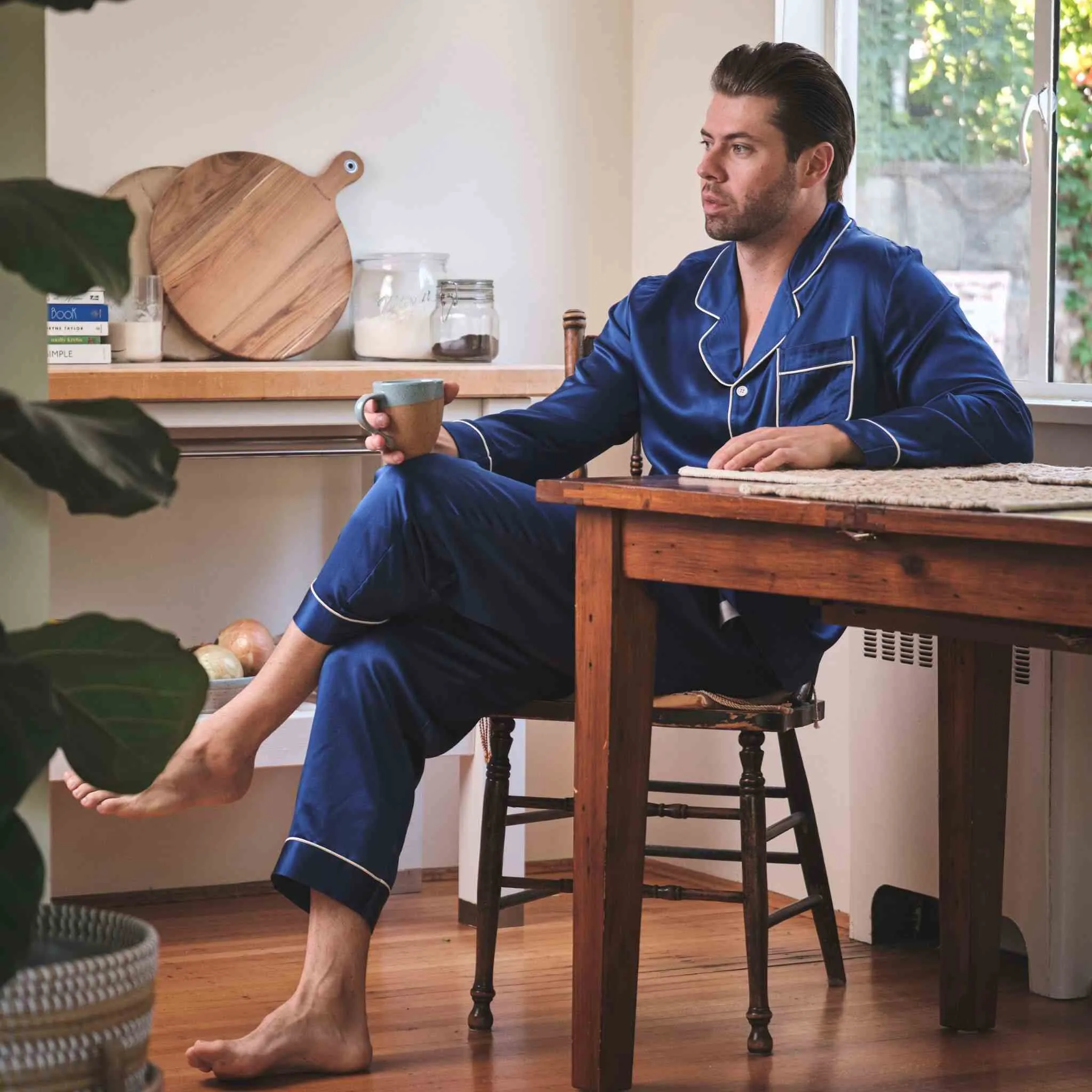 Men's Midnight Blue Silk Pajama Set