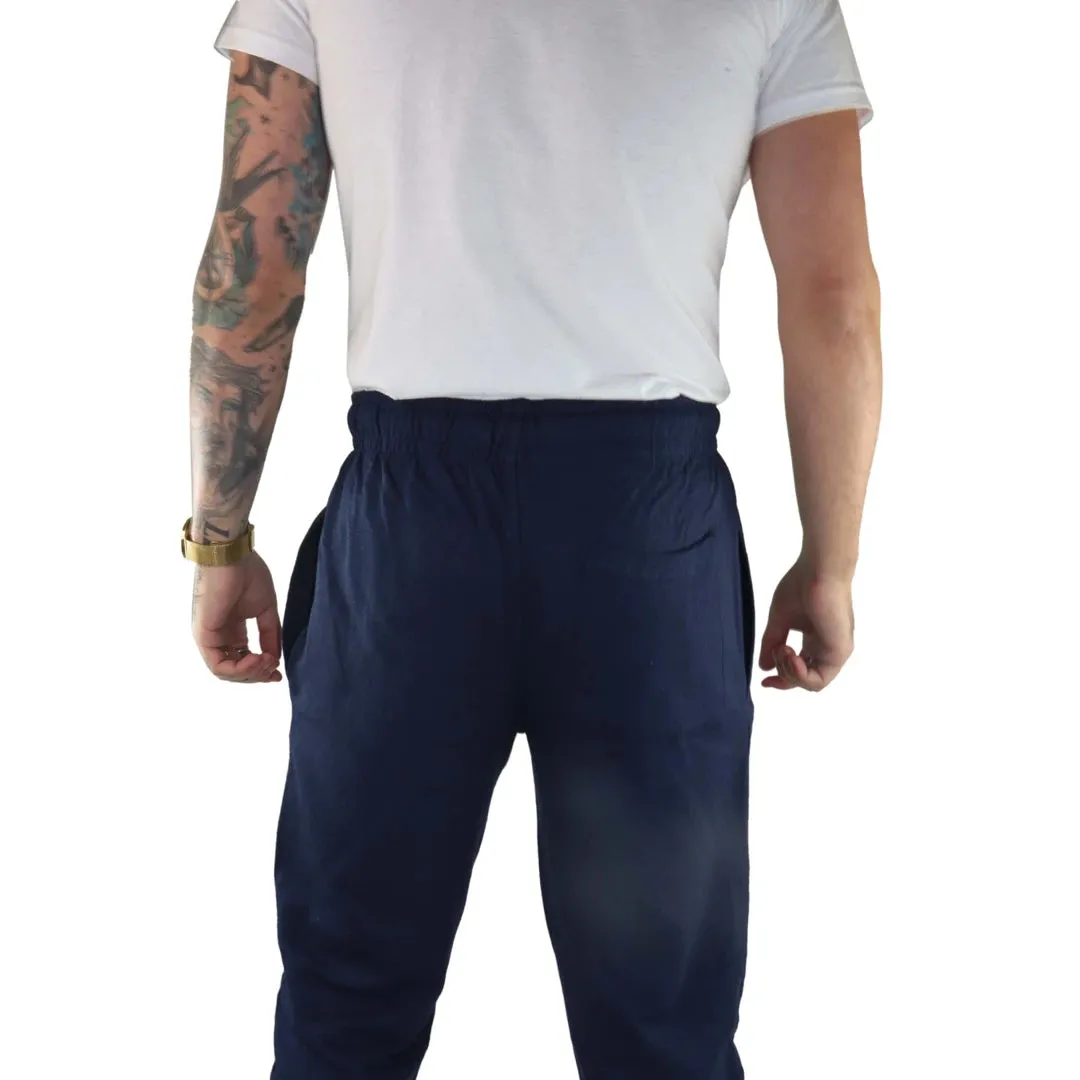 Men's Navy Joggers Lounge Pants Elasticated Pockets Gym Training Sports