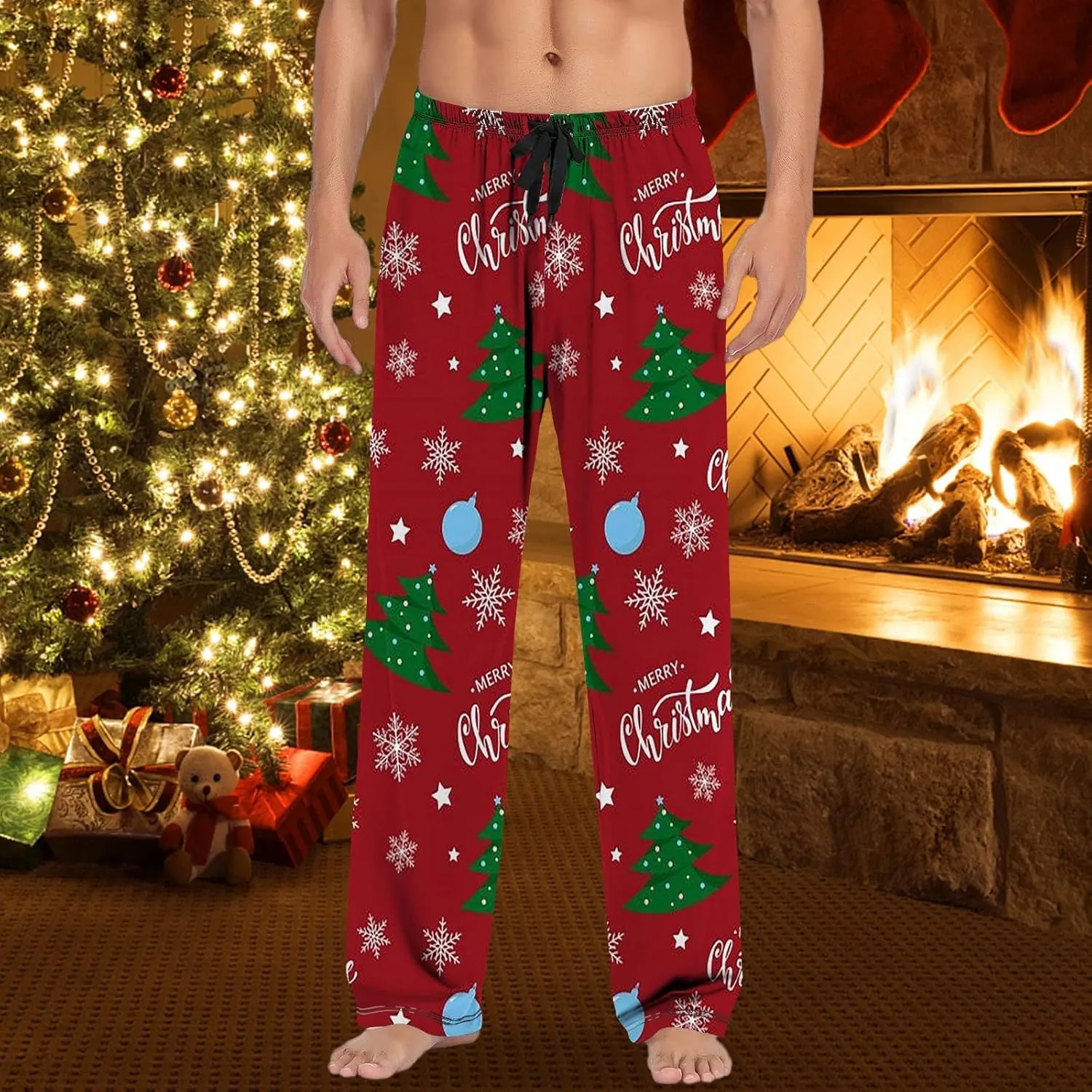 Mens Pajama Bottoms Pants with Drawstring and Pockets Lounge Pants Men Couples Christmas Pajamas Mens Pj Family