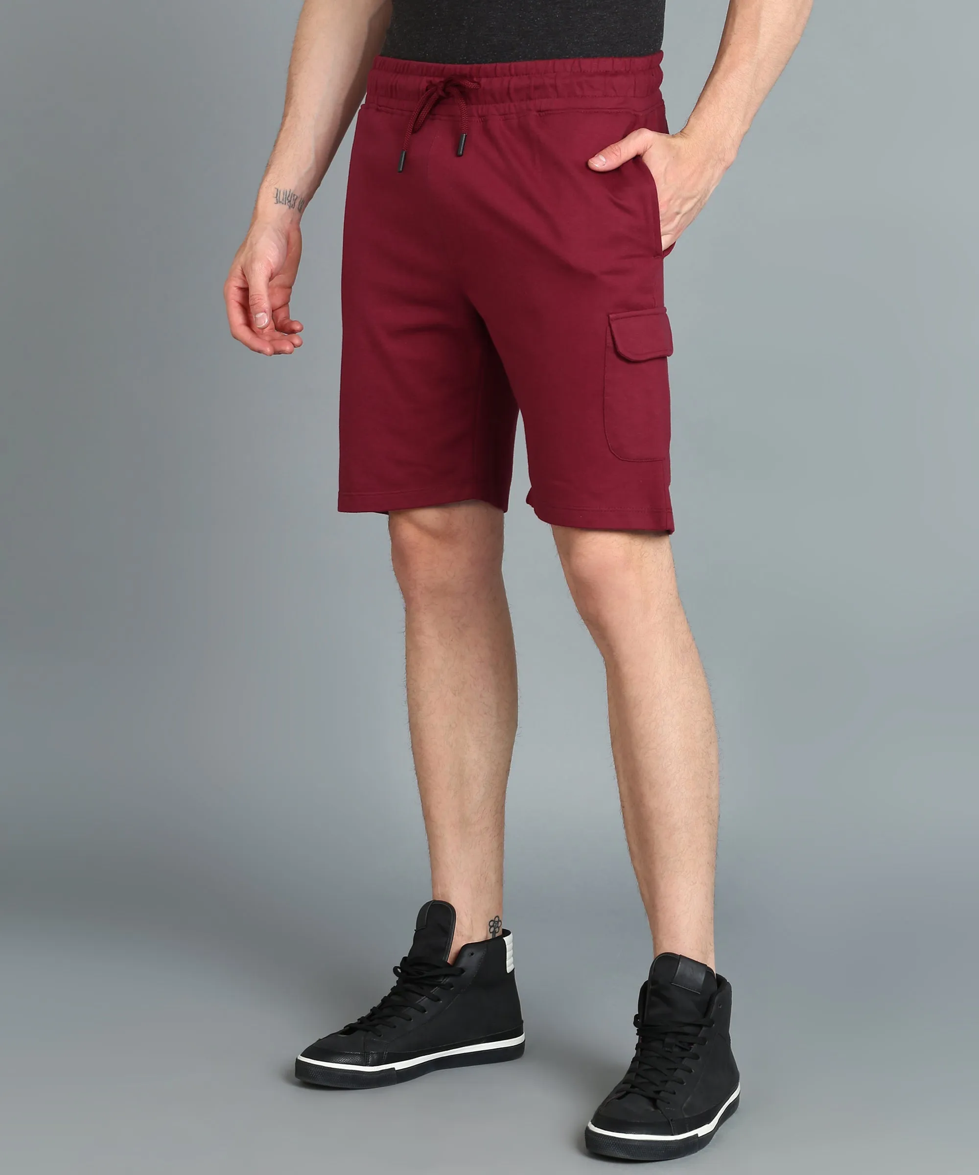 Men's Red Cotton Regular Shorts Stretchable