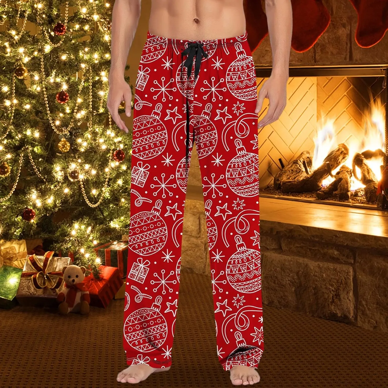 Men's Soft Cotton Elastic Mens Christmas Casual Pants Pajama Pants with Drawstring and Pockets Pajama Pants for Men