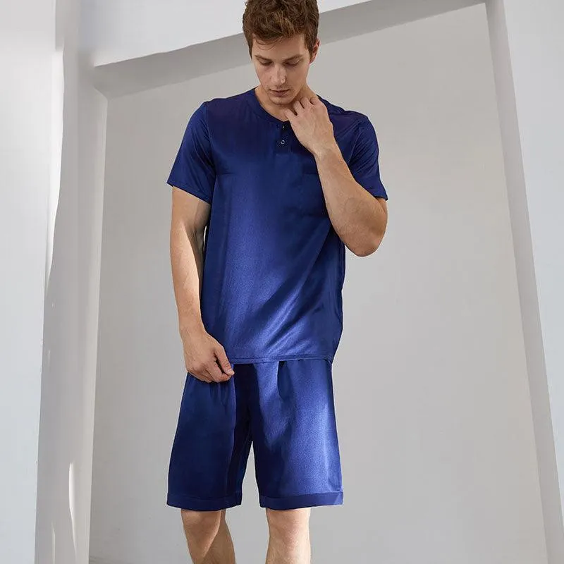 Mens Solid Classic Short Silk Pajamas Set 100% Mulberry Silk 2-piece Silk Sleepwear