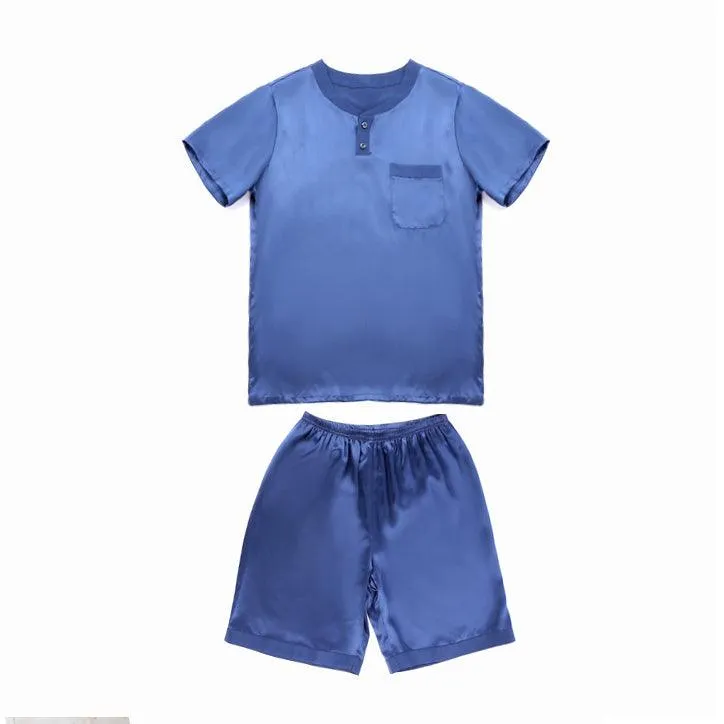 Mens Solid Classic Short Silk Pajamas Set 100% Mulberry Silk 2-piece Silk Sleepwear