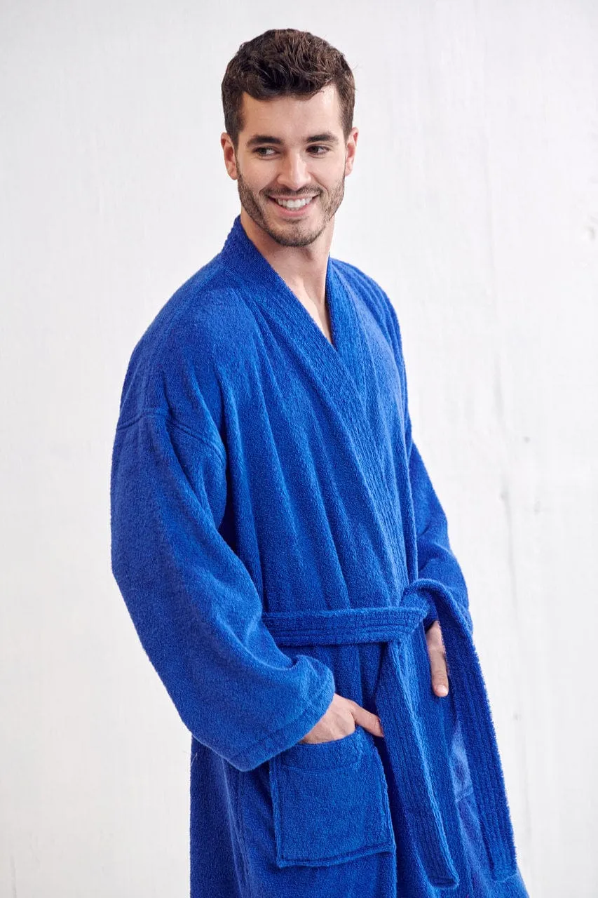 Men's Terry Cloth Bathrobe, Kimono Style cotton Turkish robe, Luxury & Comfortable, (Royal Blue)