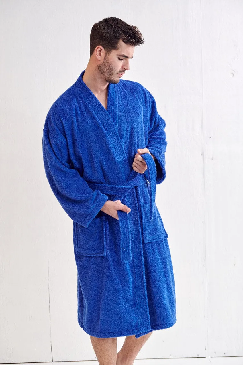 Men's Terry Cloth Bathrobe, Kimono Style cotton Turkish robe, Luxury & Comfortable, (Royal Blue)