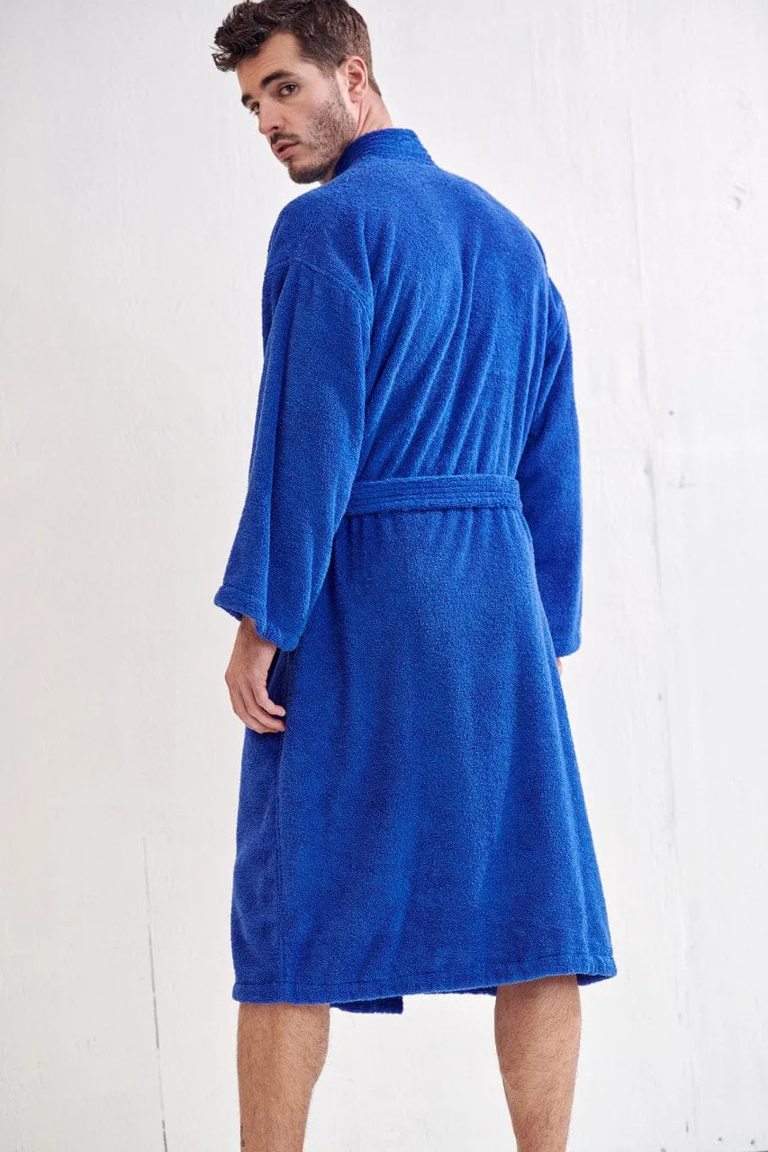 Men's Terry Cloth Bathrobe, Kimono Style cotton Turkish robe, Luxury & Comfortable, (Royal Blue)